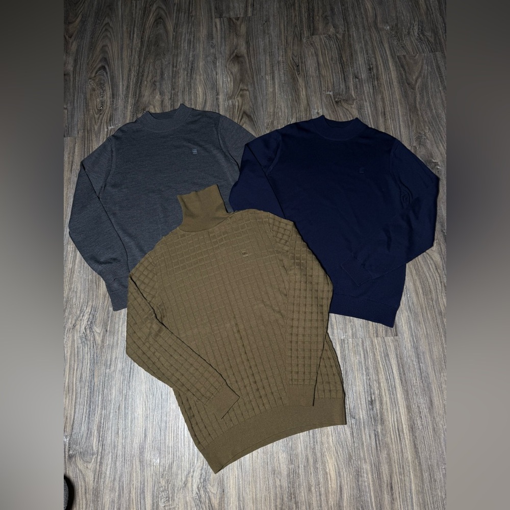 G-Star Men's Turtleneck Sweater Trio - Charcoal, Navy, Olive